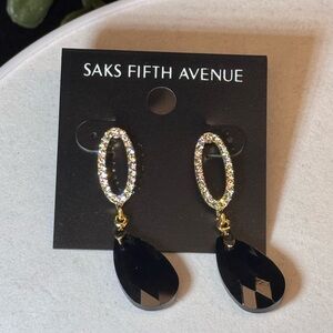 Glamorous Saks Fifth Avenue Black Crystal Statement Earrings 1.75in